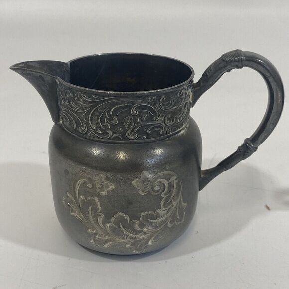 Antique Connecticut Silver Co Triple Silver Plate Etched 1920 Sugar Creamer Set - Picture 2 of 12